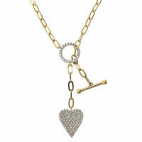 14K Yellow Gold Paperclip Lariat Diamond Heart Necklace, 14k white gold, Long's Jewelers