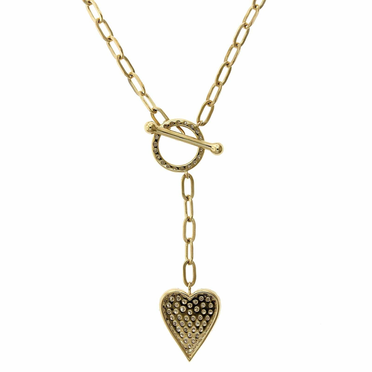 Hilton Diamond Toggle Necklace with Removable Pave Heart Charm and French Cable Chain 14K White Gold