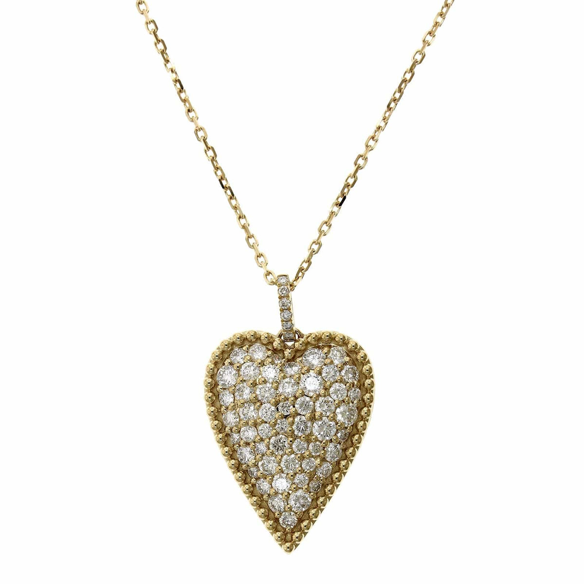 14K Yellow Gold Heart Beaded Edge Pendant, 14k white gold, Long's Jewelers