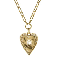 14K Yellow Paperclip Diamond Heart Fluted Pendant, 14k white gold, Long's Jewelers