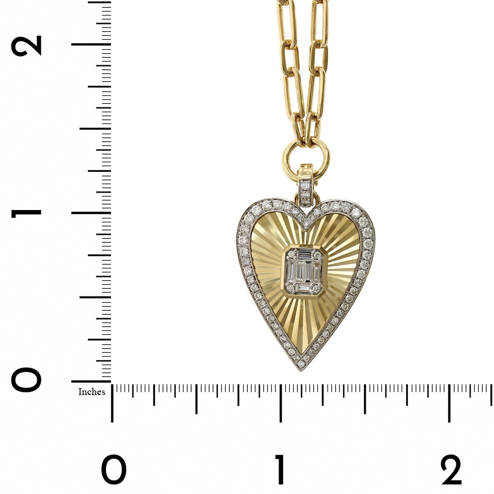 14K Yellow Paperclip Diamond Heart Fluted Pendant, 14k white gold, Long's Jewelers