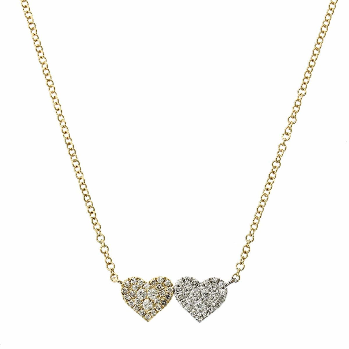 14K Yellow and White Gold Diamond Double Heart Pendant