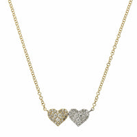 14K Yellow and White Gold Diamond Double Heart Pendant