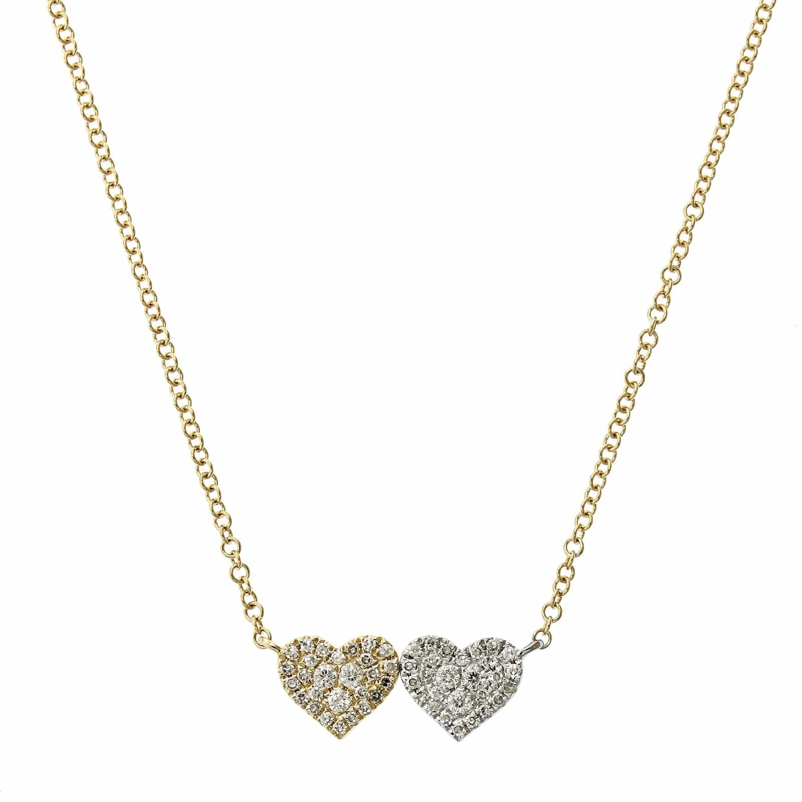 14K Yellow and White Gold Diamond Double Heart Pendant