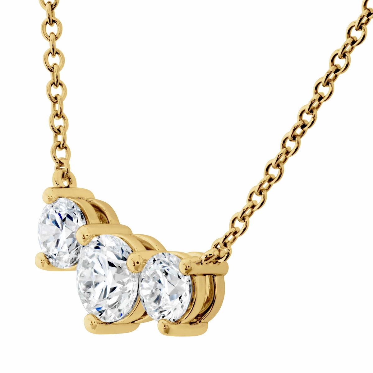 2 Ct Three Diamond Pendant 14K White Gold 3 Stone Lab Grown Necklace