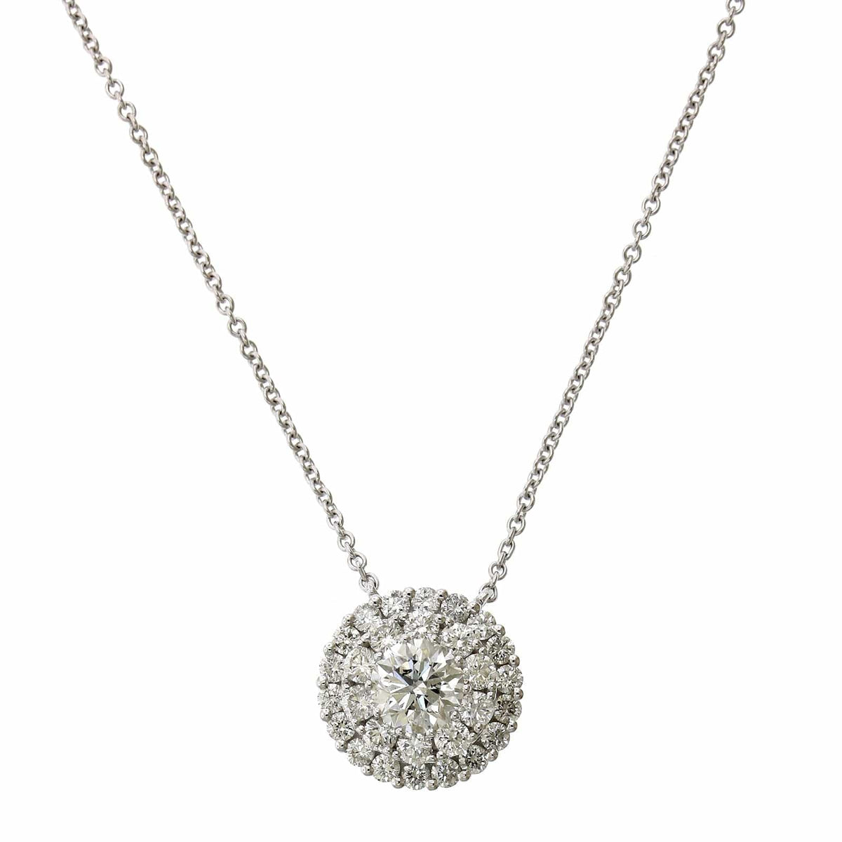 14K White Gold Double Diamond Halo Pendant