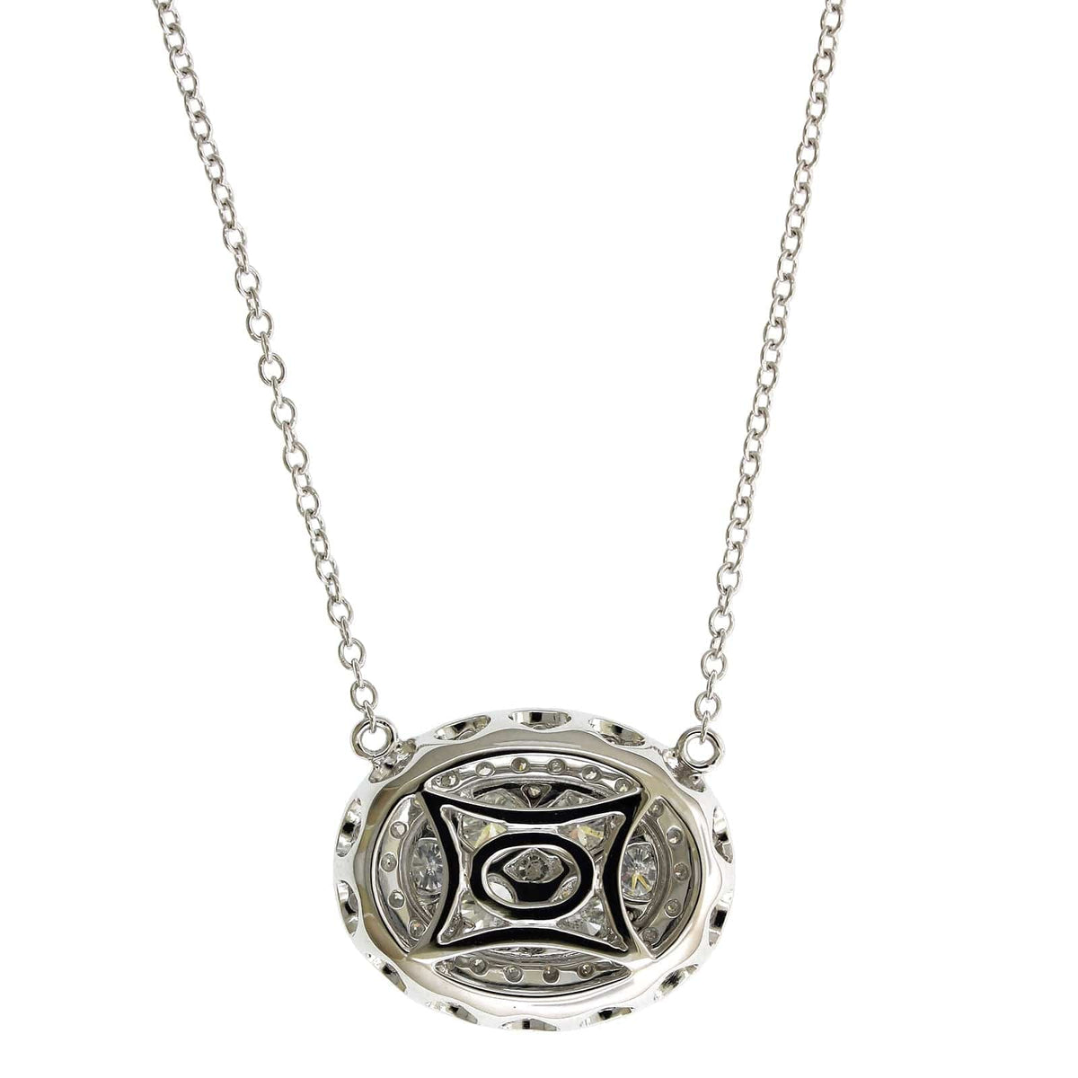 14K White Gold Oval Diamond Cluster Pendant