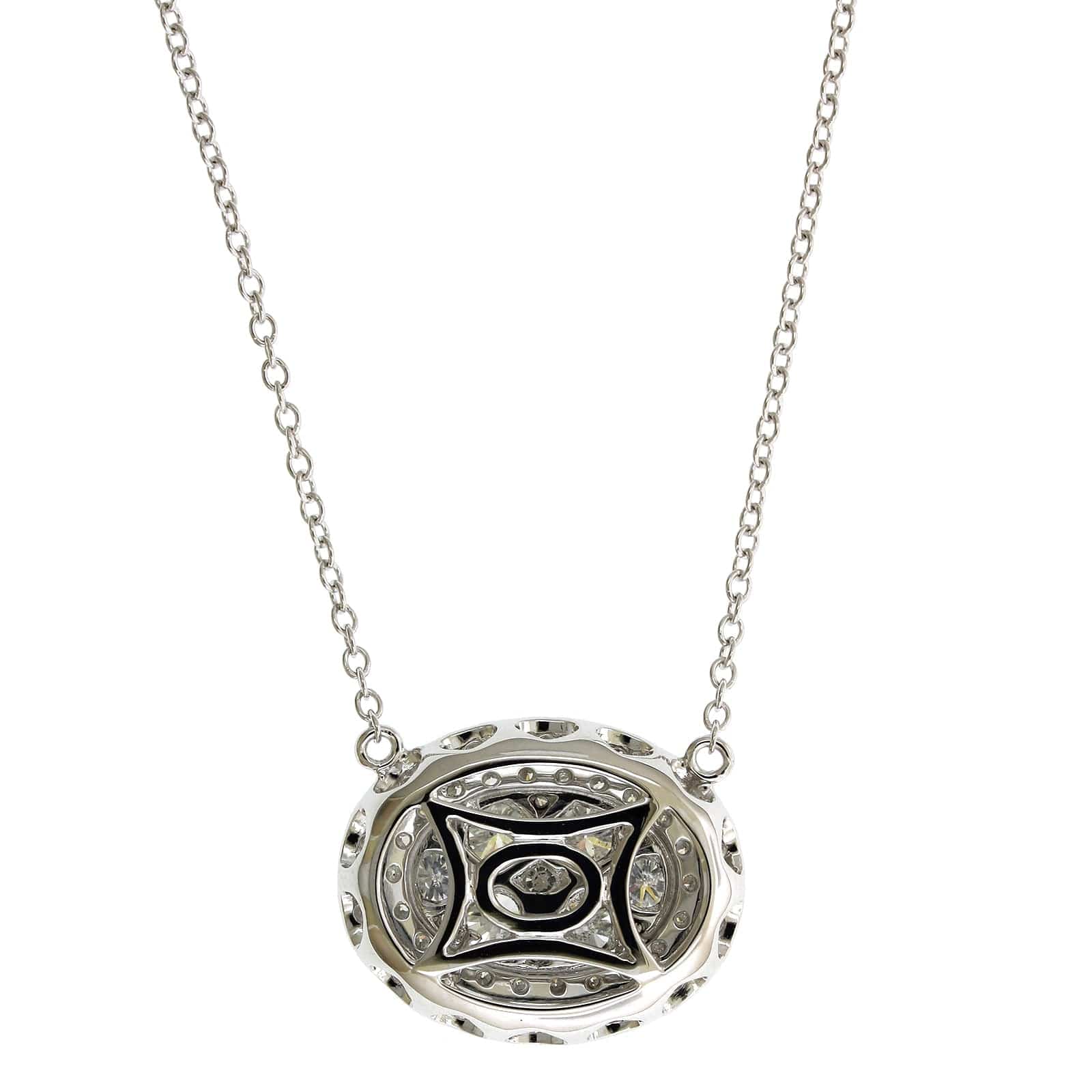 14K White Gold Oval Diamond Cluster Pendant