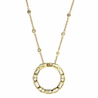 18K Yellow Gold Oval and Emerald Diamond Circle Necklace