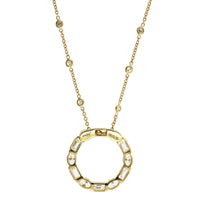 18K Yellow Gold Oval and Emerald Diamond Circle Necklace