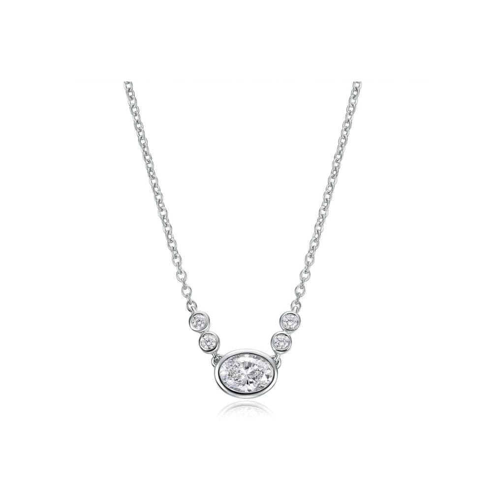 18K White Gold Bezel Set Oval Diamond Necklace, 18k white gold, Long's Jewelers