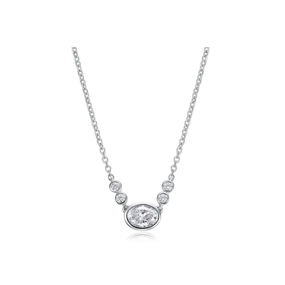 18K White Gold Bezel Set Oval Diamond Necklace, 18k white gold, Long's Jewelers