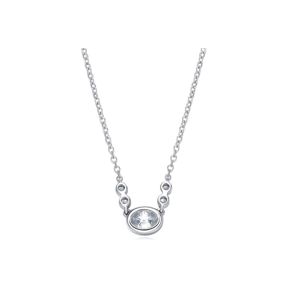 18K White Gold Bezel Set Oval Diamond Necklace, 18k white gold, Long's Jewelers