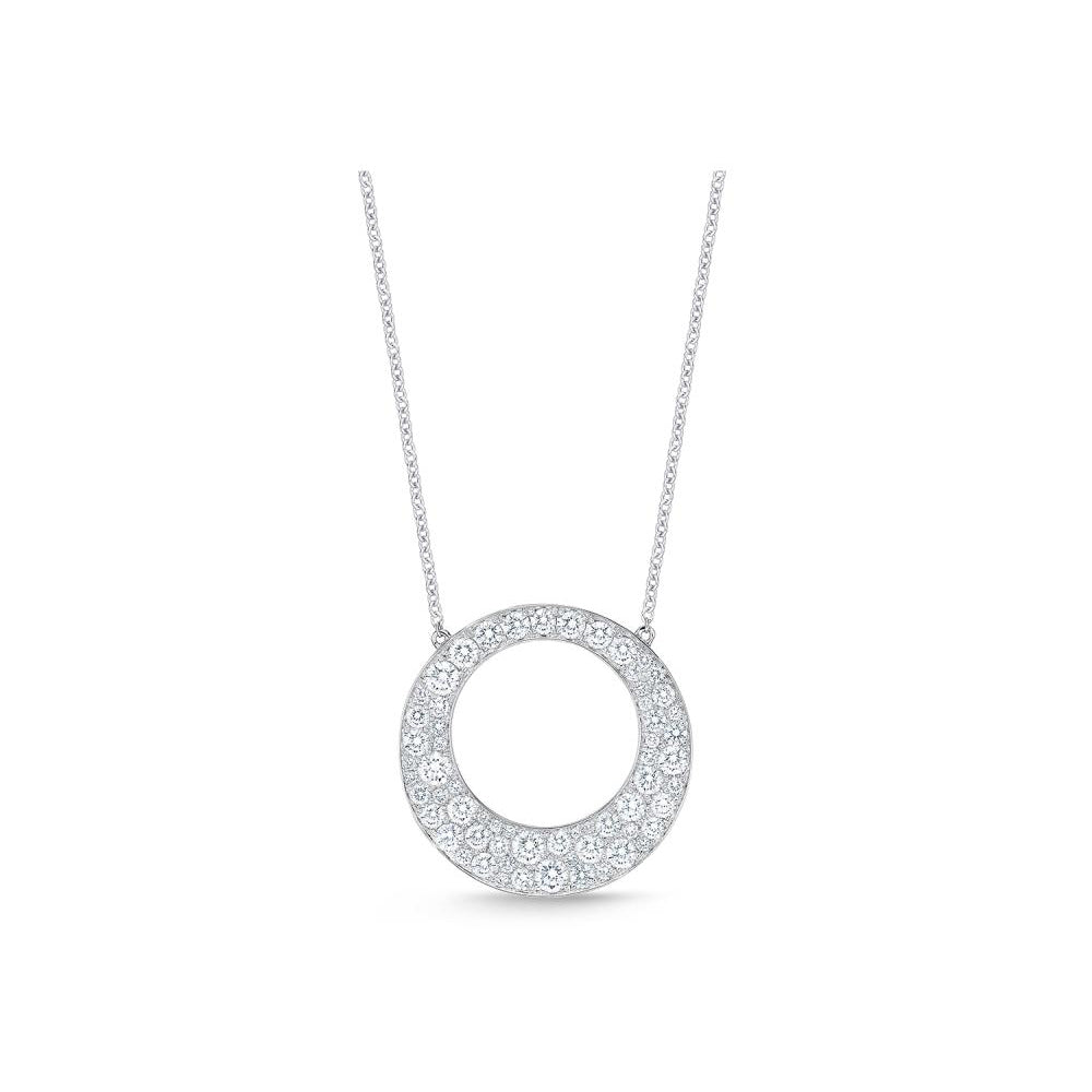 18K White Gold Diamond Open Circle Necklace, 18k white gold, Long's Jewelers