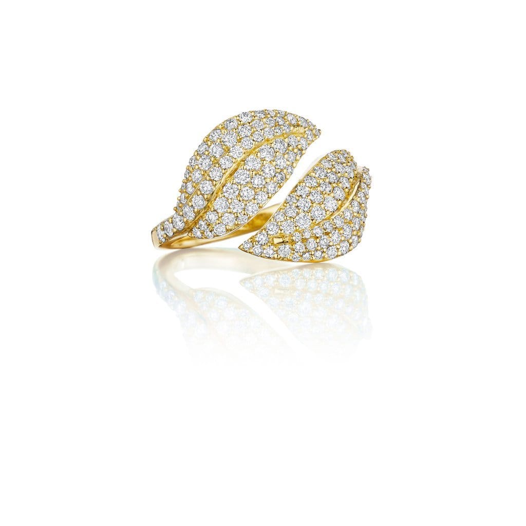 Penny Preville 18K Yellow Gold Pave Diamond Leaf Bypass Ring