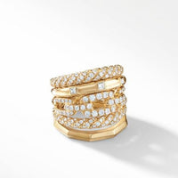 Stax Five Row Ring with Diamonds in 18K Gold, 21mm