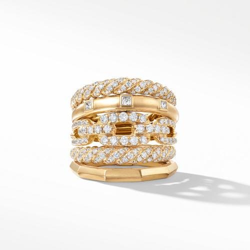 Stax Five Row Ring with Diamonds in 18K Gold, 21mm