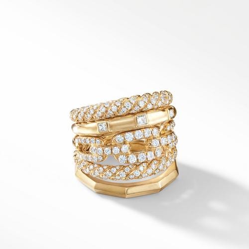 Stax Five Row Ring with Diamonds in 18K Gold, 21mm