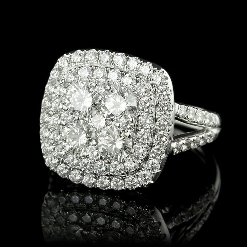 18K White Gold Split Shank Double Halo Diamond Ring