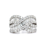 18K White Gold Crossed Baguette Diamond Band