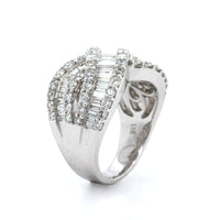 18K White Gold Crossed Baguette Diamond Band