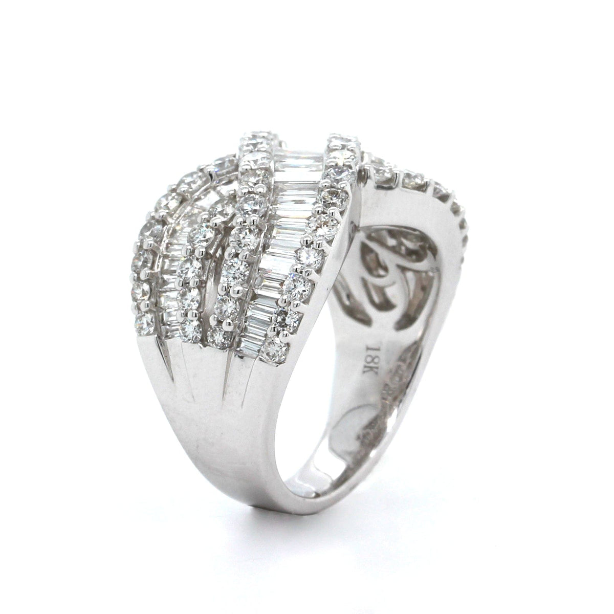 18K White Gold Crossed Baguette Diamond Band