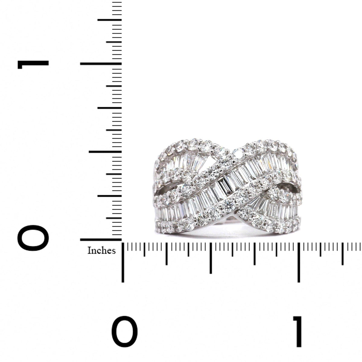 18K White Gold Crossed Baguette Diamond Band