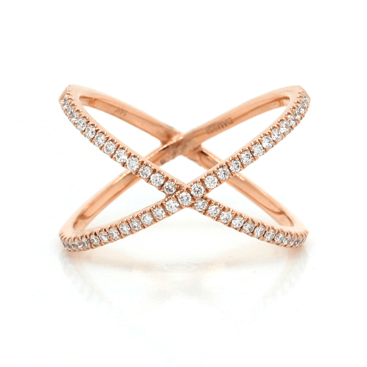 14K Rose Gold Wide Crossover Diamond Ring