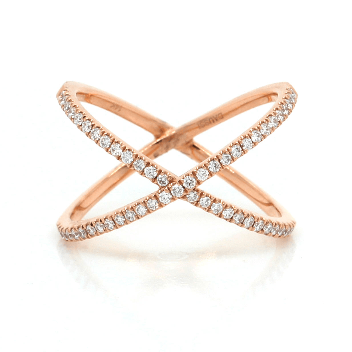 14K Rose Gold Wide Crossover Diamond Ring
