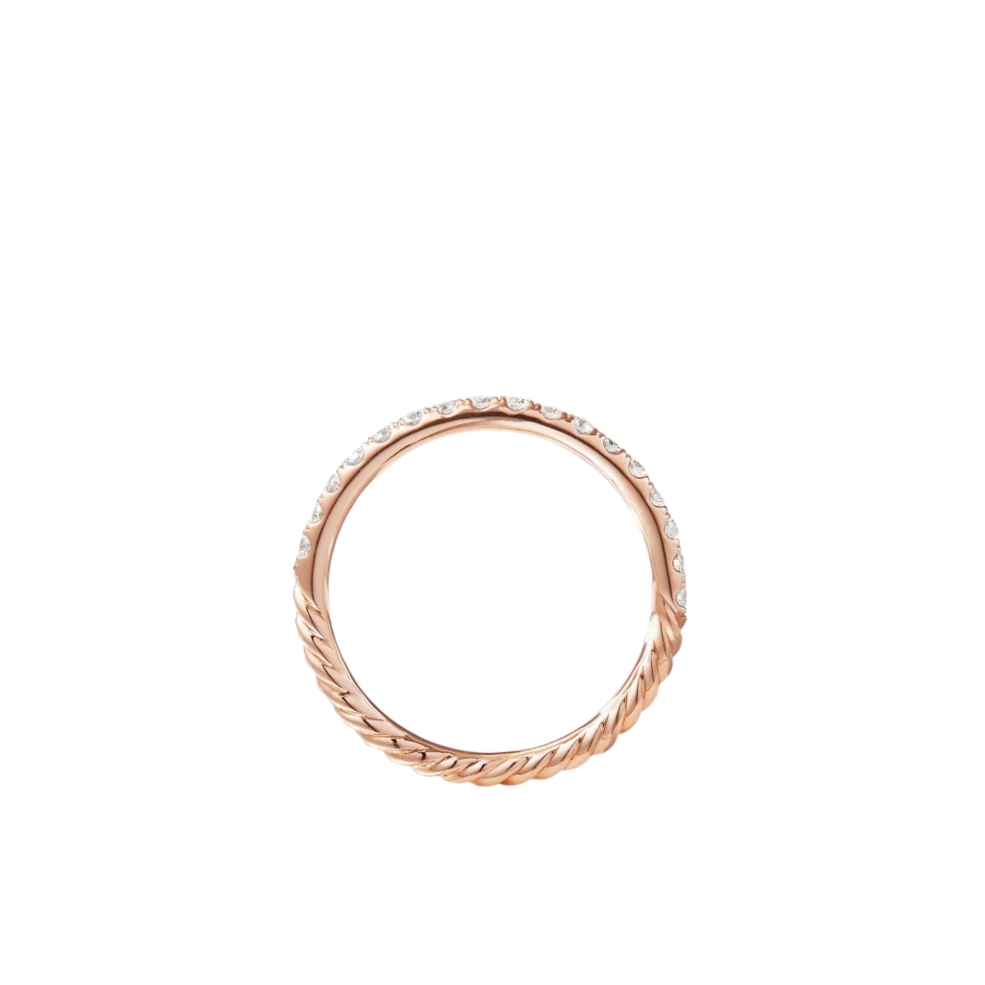 Cable Pavé Band Ring in 18K Rose Gold with Diamonds