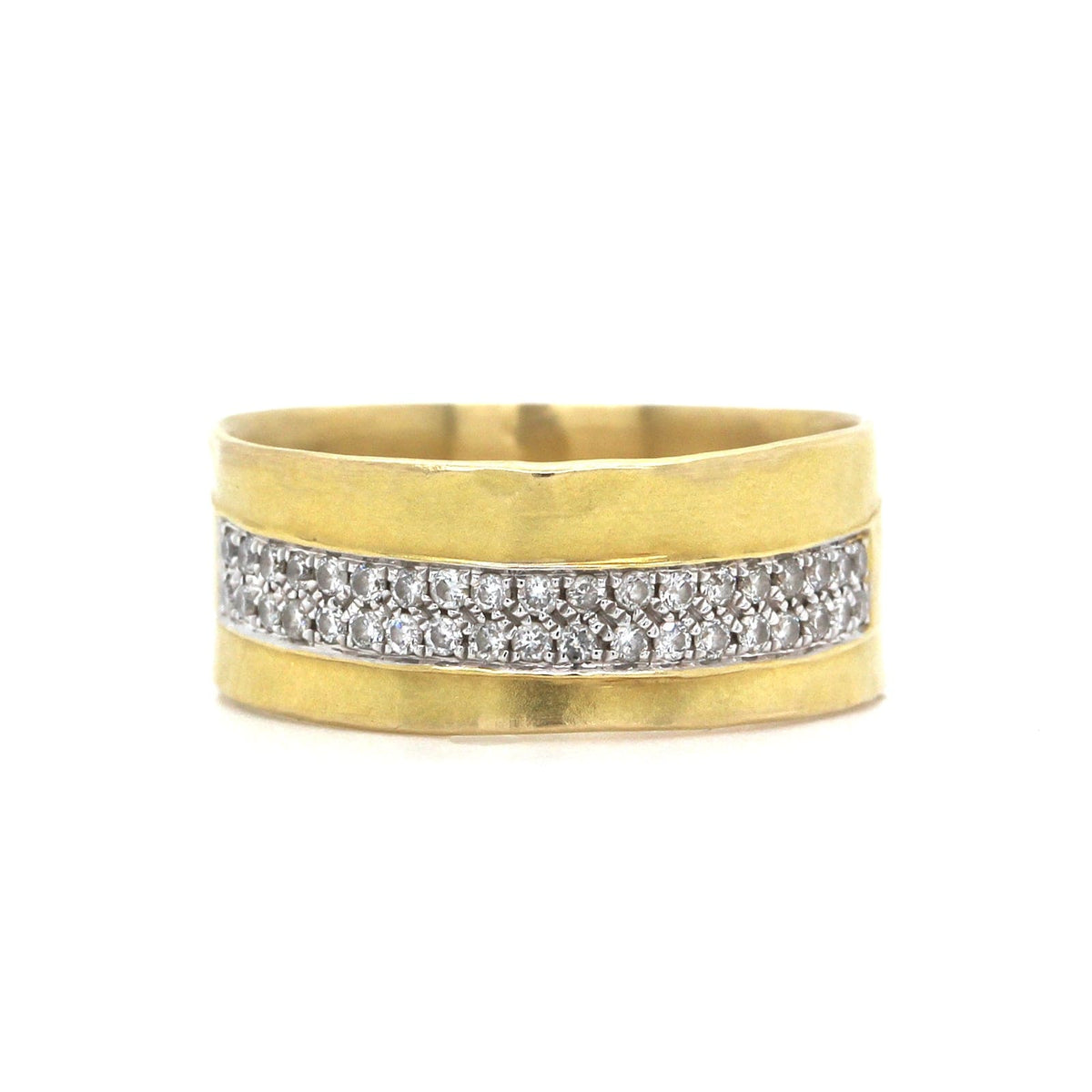 14K Yellow Gold Wide Pave Diamond Ring