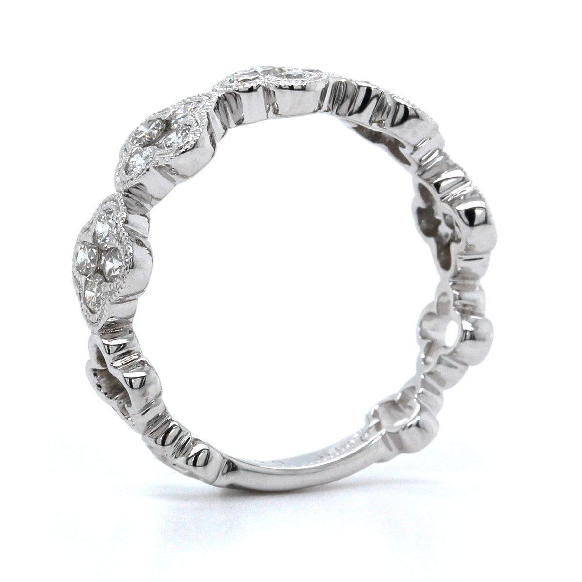 18K White Gold Five Diamond Station Flower Ring