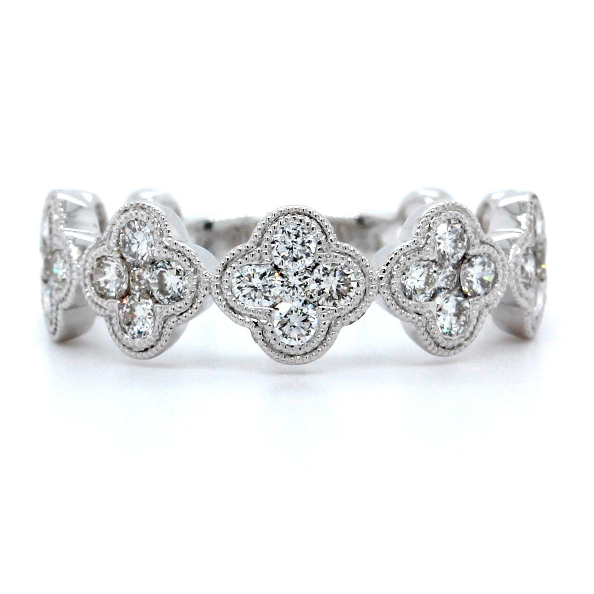 18K White Gold Five Diamond Station Flower Ring