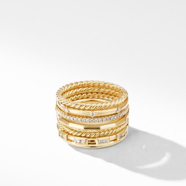 Stax Cable and Pavé Ring in 18K Yellow Gold