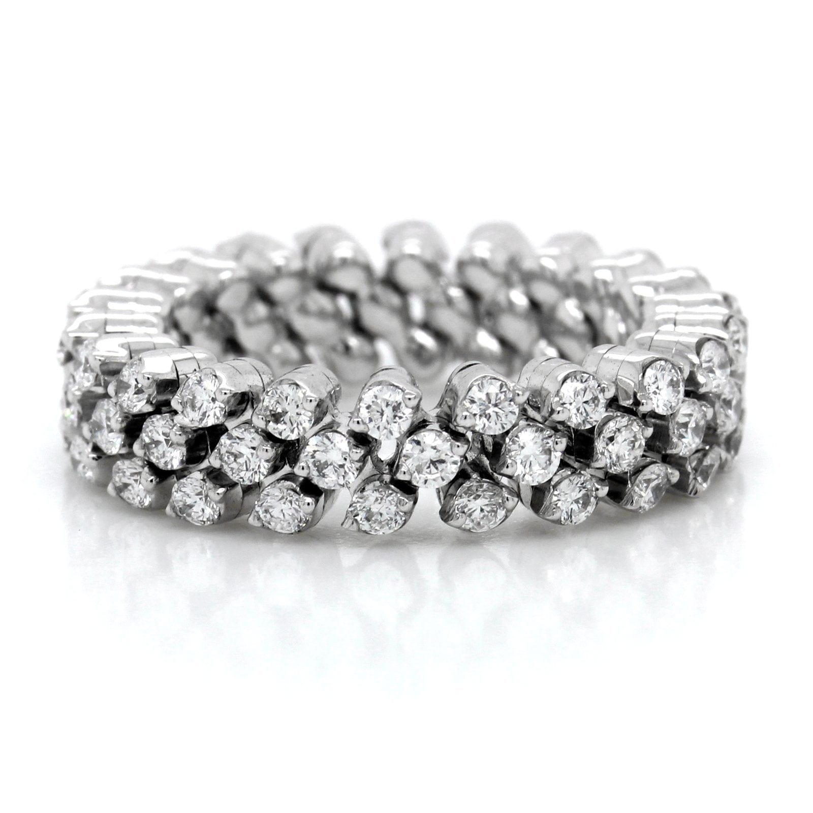 18K White Gold Three-Row Adjacent Diamond Ring