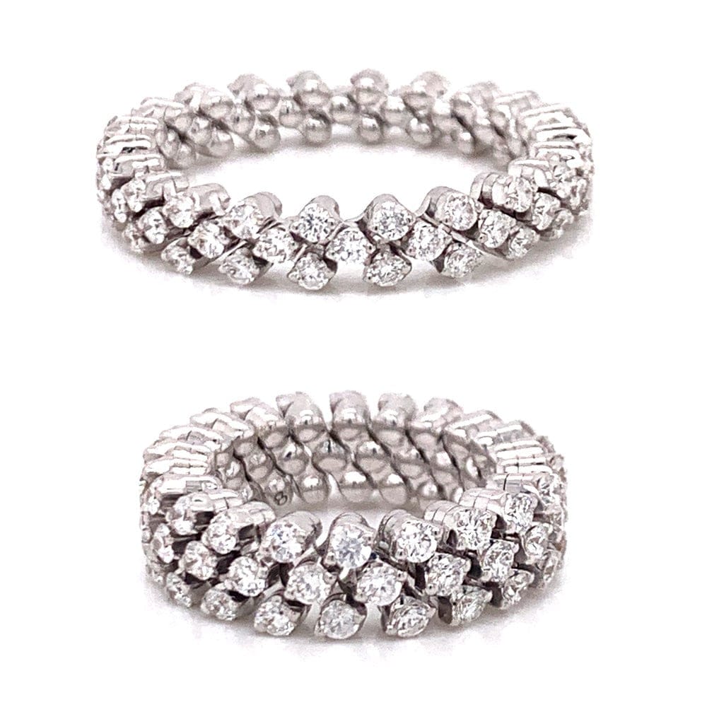 18K White Gold 3 Row Adjustable Diamond Ring