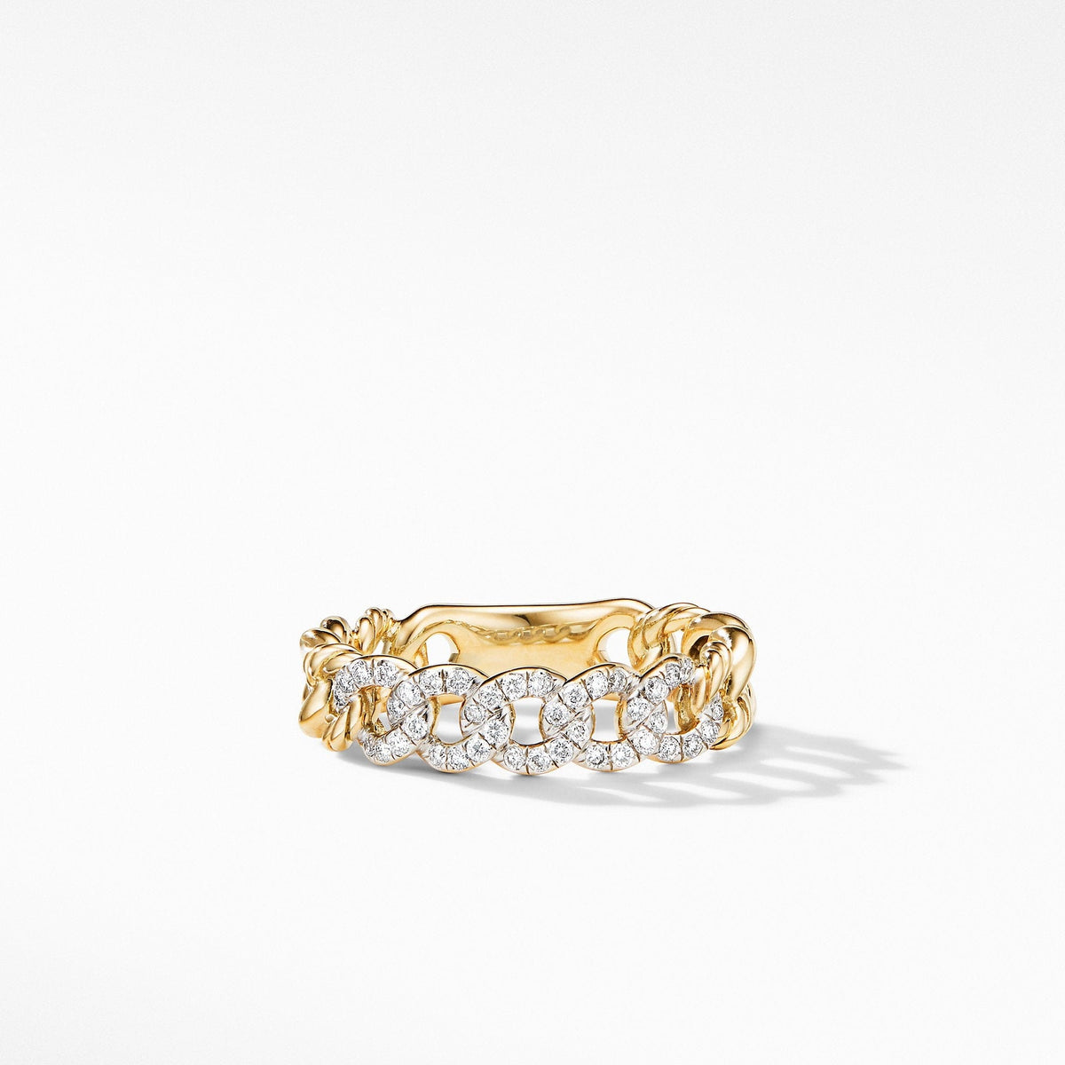 Belmont Curb Link Narrow Ring in 18K Yellow Gold with Pavé Diamonds