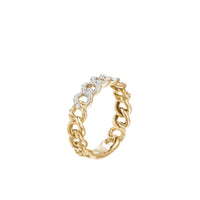 Belmont Curb Link Narrow Ring in 18K Yellow Gold with Pavé Diamonds