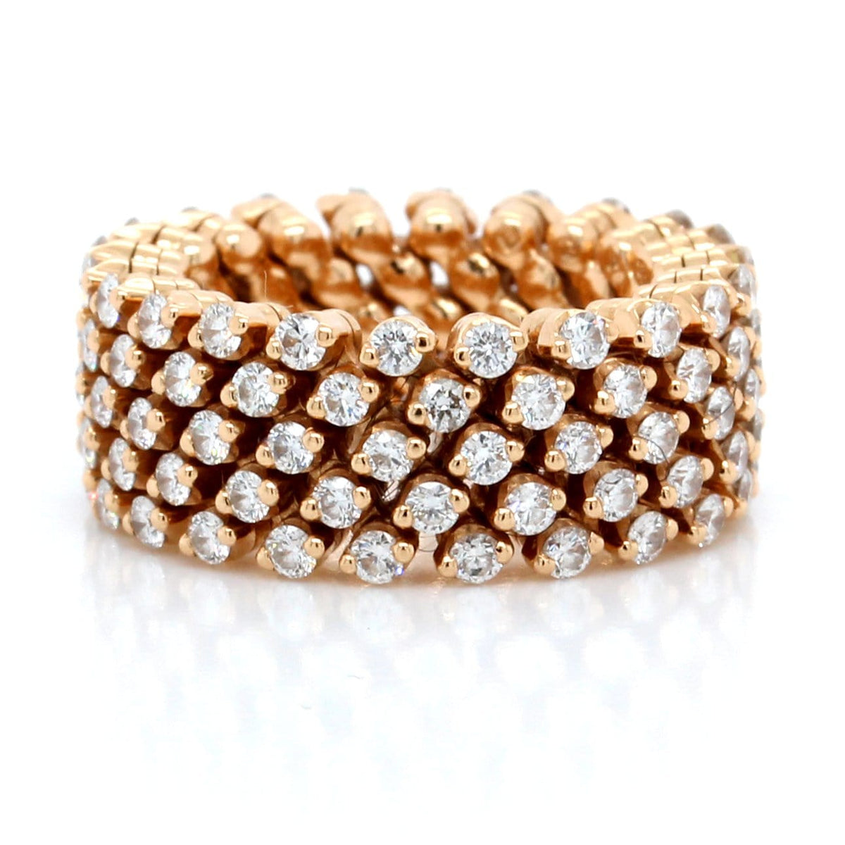 18K Rose Gold Five-Row Diamond Ring
