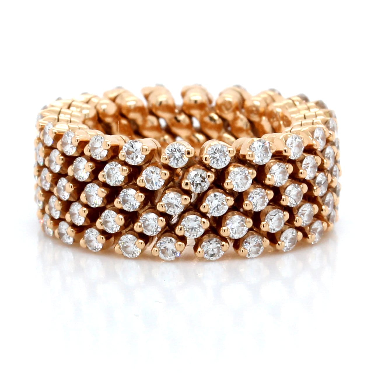 18K Rose Gold Five-Row Diamond Ring