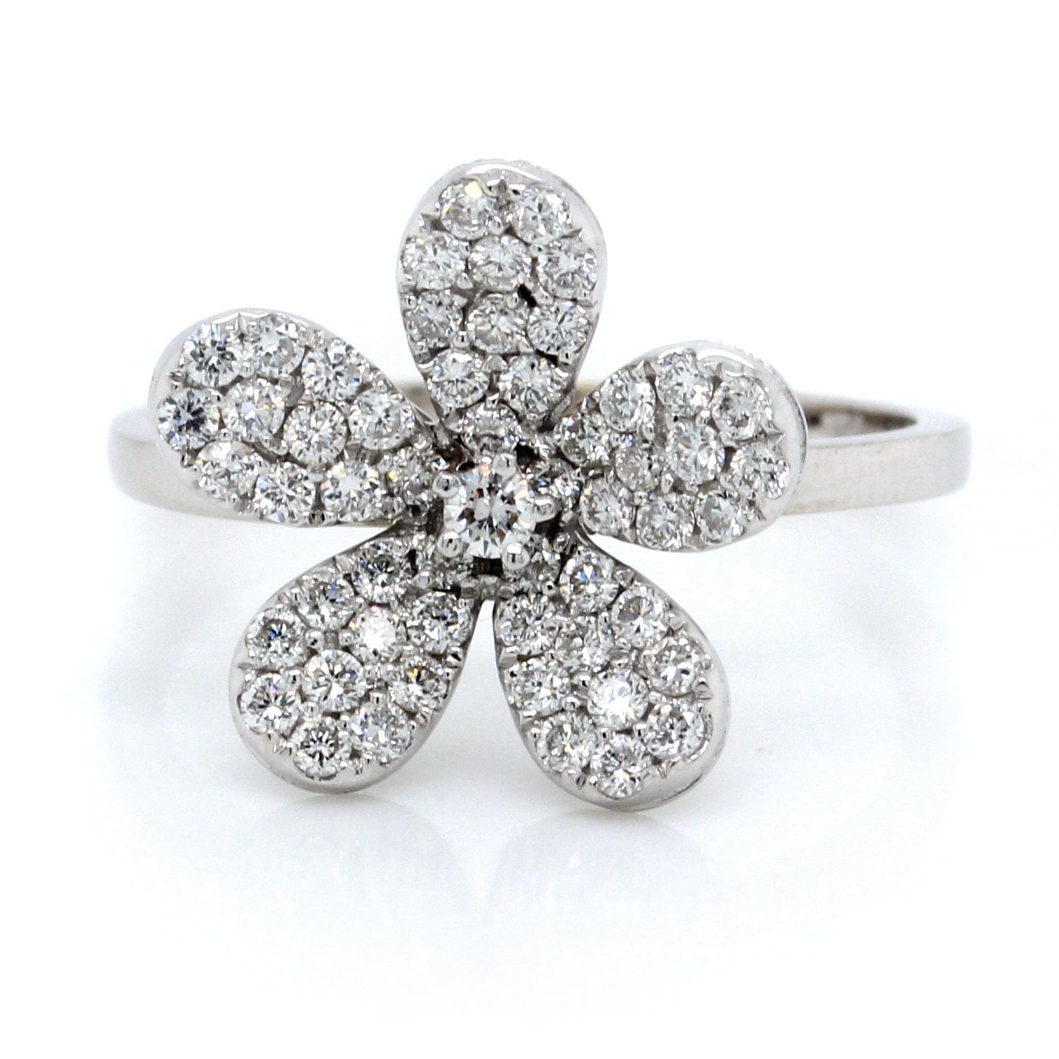 18K White Gold Large Diamond Pave Flower Ring