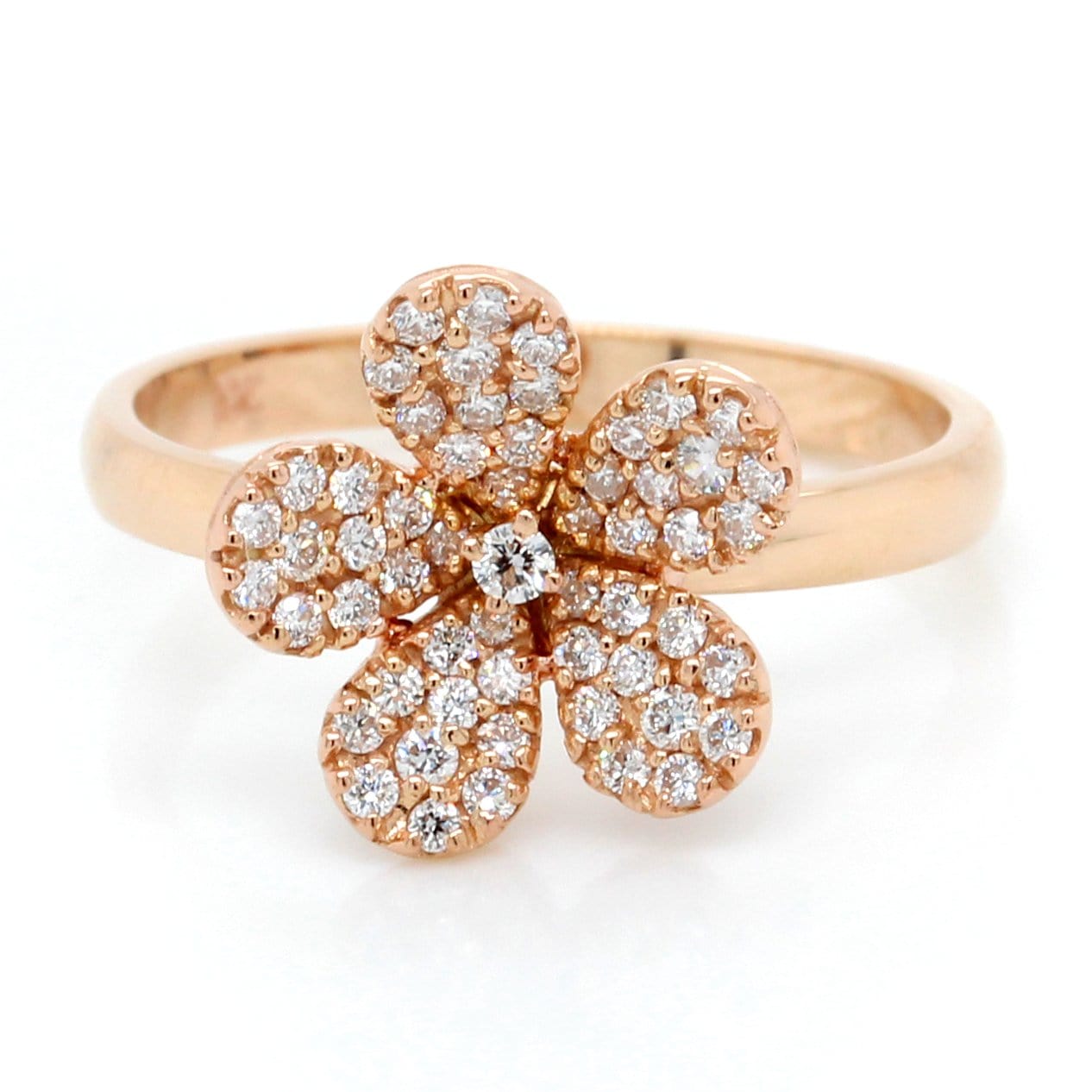 18K Rose Gold Pave Diamond Flower Ring