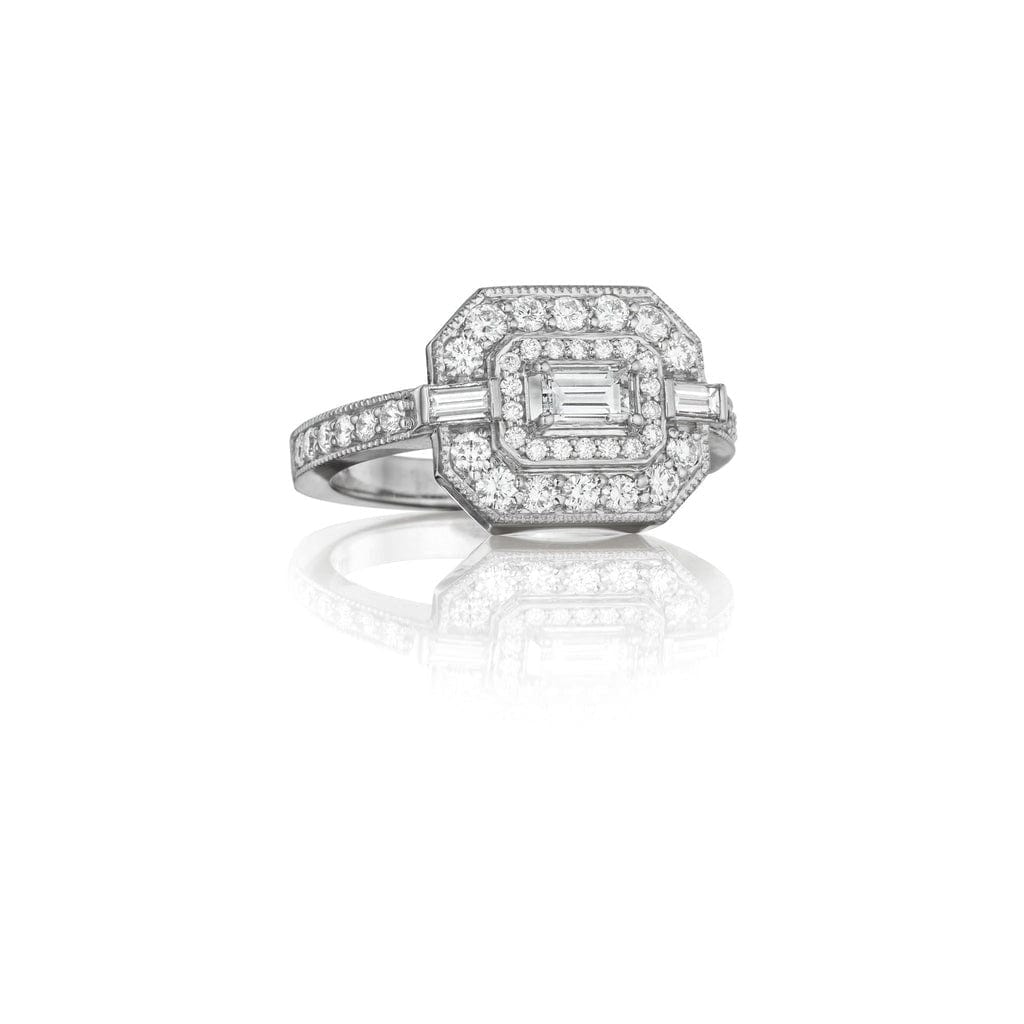 Penny Preville 18K White Gold Emerald Shaped Diamond Ring with Diamond Accents