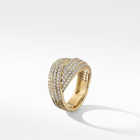 DY Origami Ring in 18K Yellow Gold with Pavé Diamonds