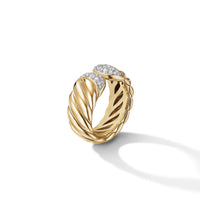 Sculpted Cable Ring in 18K Yellow Gold with Pavé Diamonds