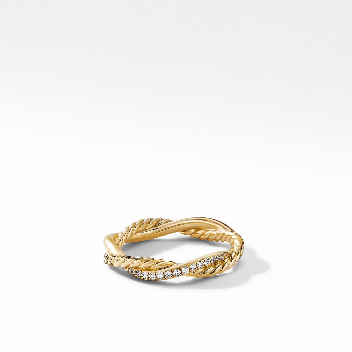 Petite Infinity Twisted Ring in 18K Yellow Gold with Pavé Diamonds