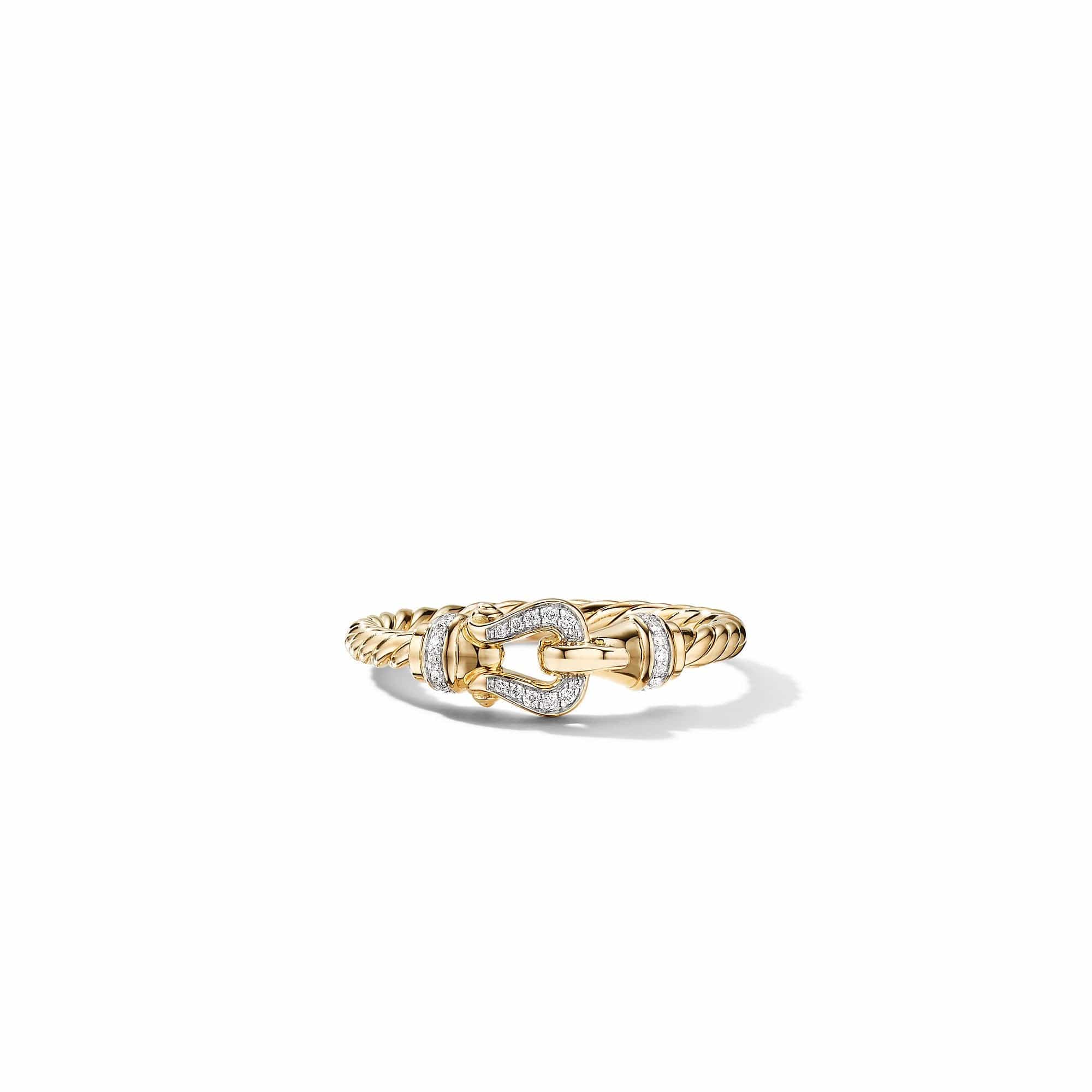 Petite Buckle Ring in 18K Yellow Gold with Diamonds