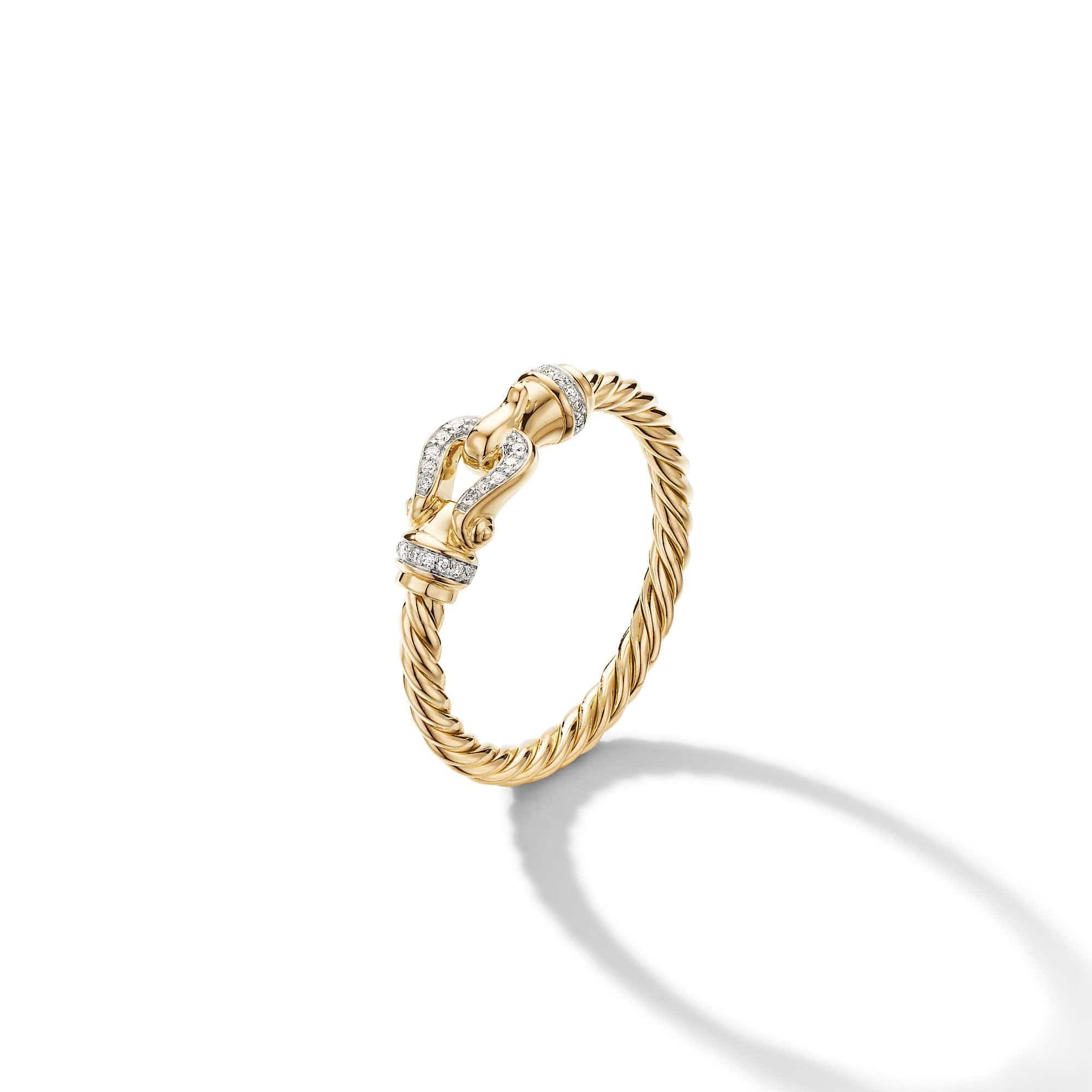 Petite Buckle Ring in 18K Yellow Gold with Diamonds