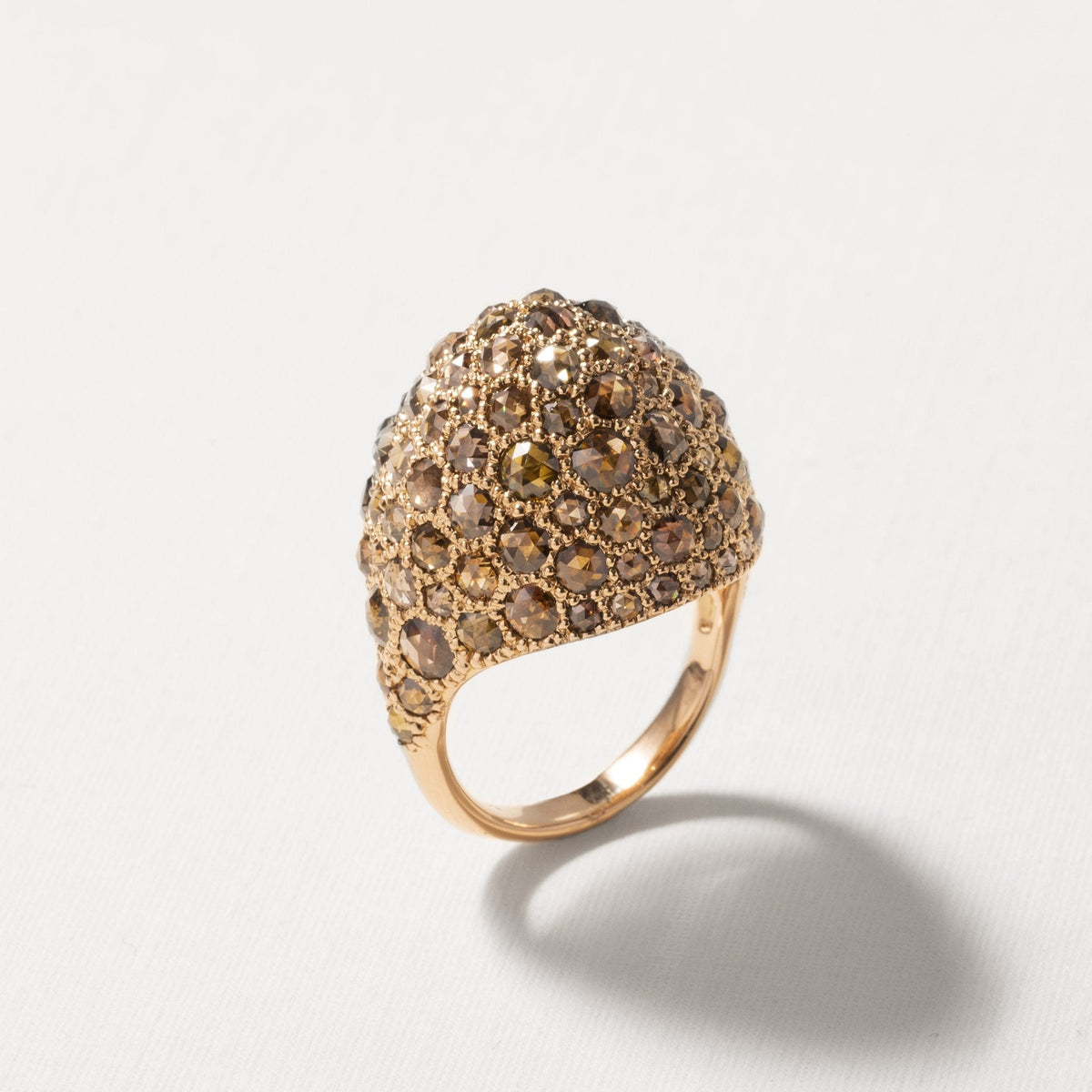 18k Rose Gold Cognac Diamond Pave Dome Ring
