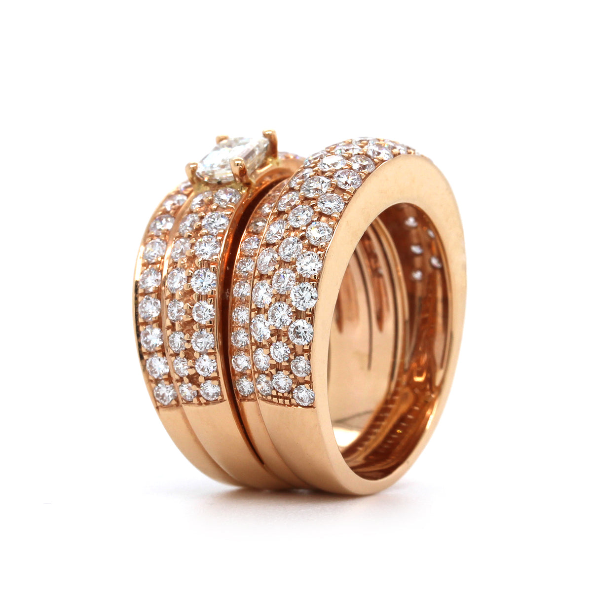 18K Rose Gold Multi Row Pave Diamond Ring